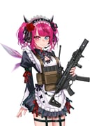 1girl absurdres apron black_dress black_headdress blue_eyes blunt_bangs brooch chrispy_tuna closed_mouth commentary crinoline crystal_wings dress english_commentary frilled_apron frills gun heterochromia highres holding holding_gun holding_weapon hololive hololive_english horns irys_(hololive) irys_(maid)_(hololive) jewelry juliet_sleeves lace-trimmed_collar lace-trimmed_headdress lace_trim long_sleeves looking_at_viewer magazine_(weapon) maid maid_apron official_alternate_costume official_alternate_hairstyle pointy_ears puffy_sleeves purple_eyes purple_hair red_hair short_hair sig_mpx sig_sauer simple_background smile solo standing submachine_gun tactical_maid thigh_strap twintails unconventional_maid utility_vest vest virtual_youtuber weapon white_background wings rating:g score:17 post #10098260