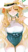 1girl absurdres blonde_hair blush commentary_request covered_navel ereshkigal_(fate) ereshkigal_(swimsuit_beast)_(fate) fate/grand_order fate_(series) grin hair_ribbon hat highres long_hair looking_at_viewer official_alternate_costume one-piece_swimsuit parted_bangs red_eyes red_ribbon ribbon sakiyo signature smile solo sun_hat sweatdrop swimsuit thighs two_side_up white_hat rating:s score:23 post #10133645