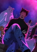 4boys animal_ears bear_ears bepo_(one_piece) black_hair black_shirt blue_pants cat_ears crossed_arms crossed_legs denim english_commentary facial_hair feet_out_of_frame ghost_costume halloween halloween_costume hand_tattoo hat heart_pirates_jolly_roger highres jeans jumpsuit long_sleeves male_focus multiple_boys niina_1oo9 one_piece open_mouth pants penguin_(one_piece) shachi_(one_piece) shirt short_hair signature sitting tattoo trafalgar_law turtleneck white_jumpsuit rating:g score:1 post #10175204