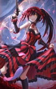 1girl :d absurdres antique_firearm asymmetrical_hair black_hair breasts cleavage clock commentary_request date_a_live dress falling_feathers feathers finger_on_trigger firelock flintlock frilled_dress frilled_hairband frills gothic_lolita gun h_yoruneko hairband heterochromia highres holding holding_gun holding_weapon lolita_fashion long_hair looking_at_viewer medium_breasts night night_sky red_dress red_eyes roman_numeral skirt_hold sky smile solo tokisaki_kurumi twintails very_long_hair weapon yellow_eyes rating:s score:8 post #10172033