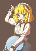 1girl blonde_hair blush buttoned_cuffs buttons commentary_request fleur_de_lapin_uniform frilled_hairband frilled_wrist_cuffs frills gochuumon_wa_usagi_desu_ka? green_eyes hairband highres holding holding_tray kirima_syaro looking_at_viewer open_mouth seto_yuuki_(splinter_123) short_hair simple_background solo tray waitress wrist_cuffs rating:g score:5 post #9990011