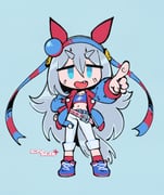 1girl absurdres ahoge animal_ears belt birdblitz blue_eyes blue_hairband blue_jacket blue_sports_bra chibi crop_top ear_covers ear_ornament fang grey_hair grey_tail hair_between_eyes hairband headband highres horse_ears horse_girl horse_tail jacket lightning_bolt_print lightning_bolt_symbol long_hair long_sleeves looking_at_viewer midriff navel open_mouth pants red_belt red_headband shirt simple_background solo sports_bra striped_clothes striped_hairband tail tamamo_cross_(umamusume) tamamo_cross_(with_lightning_speed)_(umamusume) umamusume very_long_hair white_pants rating:g score:6 post #10166433