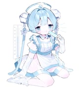 1girl :p apron blue_eyes blue_hair blunt_bangs blush bow closed_mouth commentary_request double-parted_bangs dress elbow_gloves food full_body gloves hair_bow hat highres holding holding_food holding_popsicle hot ice ice_cube long_hair no_panties no_shoes nurse_cap original pleated_dress popsicle ribbed_socks see-through_clothes see-through_skirt short_sleeves simple_background sitting skirt socks solo sweat tongue tongue_out twintails upache wariza white_apron white_background white_bow white_gloves white_hat white_socks rating:s score:3 post #10172154