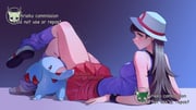 1girl ariekochan black_hair blue_shirt blue_socks blush breasts bucket_hat closed_mouth cosplay elephant green_eyes hat highres leaf_(pokemon) leaf_(pokemon)_(cosplay) long_hair loose_socks lying on_back open_mouth original phanpy pokemon pokemon_(creature) pokemon_frlg porkpie_hat red_skirt shirt shoes skirt sleeveless sleeveless_shirt smile socks white_hat wristband rating:s score:15 post #10146352