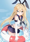 1girl :o anchor_hair_ornament bare_shoulders black_hairband black_panties blonde_hair blue_sailor_collar blue_skirt blush commentary cowboy_shot crop_top cropped_shirt elbow_gloves fathom gloves hair_between_eyes hair_ornament hairband highleg highleg_panties highres kantai_collection lifebuoy long_hair looking_at_viewer midriff miniskirt navel panties parted_lips pleated_skirt sailor_collar shimakaze_(kancolle) shirt skirt sleeveless sleeveless_shirt solo swim_ring underwear white_gloves white_shirt yellow_eyes rating:s score:7 post #10154290