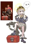 1girl :< anger_vein aoba_(blue_archive) armband ayo5108 blue_archive blue_boots blue_jacket boots bow bowtie commentary cosplay engineer_(tf2) engineer_(tf2)_(cosplay) english_commentary frown full_body gloves grey_gloves grey_skirt halo hard_hat helmet highres holding holding_wrench jacket long_hair long_sleeves looking_at_viewer orange_halo pleated_skirt red_eyes reference_inset sentry skirt solo speech_bubble team_fortress_2 thought_bubble toolbox wrench yellow_armband yellow_bow yellow_bowtie yellow_helmet rating:g score:10 post #10165570