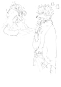 1boy 1girl animal_collar body_fur claws collar commentary_request fuji_166 furry furry_male furry_with_non-furry hand_in_pocket hetero highres interspecies jacket lineart multiple_views no_shirt open_clothes open_fly open_jacket original short_hair simple_background tail white_background wolf_boy rating:g score:0 post #10169765