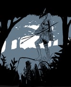 1girl arrow_(projectile) boots bow_(weapon) bycocket commentary_request dark_souls_(series) dark_souls_ii forest full_body greyscale hat_over_eyes hat_over_one_eye holding holding_bow_(weapon) holding_weapon manhunter_o'harrah monochrome murai_shinobu nature outdoors plume quiver shield shield_on_back solo tunic weapon rating:g score:2 post #10045212
