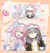 2girls absurdres animal_hat bare_shoulders black_gloves black_jacket breasts character_name chibi closed_mouth commentary cyrene_(honkai:_star_rail) cyrene_(ripples_of_past_reverie)_(honkai:_star_rail) detached_sleeves dress gloves grey_hair hair_ornament hat heart highres honkai:_star_rail honkai_(series) jacket long_hair looking_at_viewer medium_breasts mem_(honkai:_star_rail) multiple_girls one_eye_closed ooyun open_mouth pink_hair pink_hat purple_eyes remembrance_symbol_(honkai:_star_rail) shirt side-by-side smile stelle_(honkai:_star_rail) symbol-only_commentary trailblazer_(honkai:_star_rail) twitter_username upper_body w white_dress white_shirt yellow_eyes rating:g score:8 post #10172840