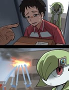 2koma bob_cut box burning burning_building colored_skin comic disaster_girl_(meme) doorway fire gardevoir green_skin hair_over_one_eye highres meme multicolored_skin pokemon pokemon_(anime) pokemon_(creature) poketoon red_eyes shaded_face smoke sweat tenten_(chan4545) two-tone_skin white_skin rating:g score:8 post #10174993