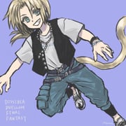 1boy artist_name bead_bracelet beads belt black_vest blonde_hair blue_background blue_eyes blue_pants bracelet cat_tail copyright_name dissidia_duellum_final_fantasy dissidia_final_fantasy final_fantasy final_fantasy_ix full_body grin hair_between_eyes jewelry looking_at_viewer low_ponytail male_focus multiple_belts necklace official_alternate_costume pants parted_bangs ponytail print_shirt shirt shoes sketch smile solo t-shirt tail teeth u5apy0n vest white_shirt white_shoes zidane_tribal rating:g score:0 post #10170409