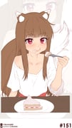 1girl absurdres animal_ears bare_shoulders blunt_bangs blush brown_hair cake collarbone commentary cream cream_on_face eating english_commentary food food_on_face fork highres holding holding_fork holo likunea long_hair looking_at_viewer off_shoulder patreon_logo patreon_username plate red_eyes shirt smile solo spice_and_wolf tail twitter_username twitter_x_logo white_shirt wolf_ears wolf_girl wolf_tail zoom_layer rating:g score:1 post #10175385