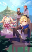 2boys 2girls 3siyo_u absurdres beatrice_(re:zero) black_hair black_pantyhose blonde_hair blue_sky bow brown_shorts cake capelet chair closed_eyes crop_top crown cup day dress drill_hair eating felt_(re:zero) food fur_trim hair_bow hair_ribbon highres holding jacket long_hair long_sleeves looking_at_viewer midriff mini_crown multiple_boys multiple_girls natsuki_subaru navel open_mouth outdoors pants pantyhose ponytail re:zero_kara_hajimeru_isekai_seikatsu red_eyes red_hair reinhard_van_astrea ribbon scarf short_hair shorts sidelocks sitting sky smile spoon standing symbol-shaped_pupils table teacup teapot tiered_tray twin_drills twintails rating:g score:2 post #10175283