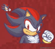 1boy animal_ears animal_nose black_fur body_fur closed_mouth commentary english_commentary furry furry_male gloves hedgehog_boy looking_at_viewer male_focus pixel_art red_background red_eyes red_fur shadow_the_hedgehog shadow_the_hedgehog_(game) sonic_(series) theblindarcher two-tone_fur white_gloves rating:g score:0 post #10081961