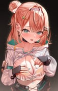 1girl absurdres aqua_nails black_bow black_choker blush bow bra breasts choker cleavage commentary cropped_jacket crossed_bangs ear_piercing fingerless_gloves frilled_shorts frills gloves hair_behind_ear hair_bow hair_bun hairband hands_on_own_chest headset highres horo_27 igarashi_rika igarashi_rika_(2nd_costume) jacket large_breasts long_sleeves looking_at_viewer midriff multicolored_hair nail_polish navel navel_piercing nijisanji o-ring o-ring_choker o-ring_collar open_clothes open_mouth open_shirt orange_bra orange_hair piercing puffy_long_sleeves puffy_sleeves purple_hairband see-through_clothes see-through_shirt shirt shorts single_side_bun smile solo streaked_hair symbol-only_commentary unbuttoned underwear virtual_youtuber white_bow white_jacket rating:s score:6 post #10174412
