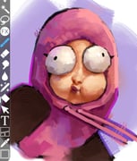 1girl asphyxiation choking_on_object hashtag-only_commentary highres hood hood_up hoodie kpop_demon_hunters leaning_to_the_side long_sleeves pink_hoodie puffy_cheeks rumi_(kpop_demon_hunters) shade solo tan unfinished upper_body wide-eyed yanibrx rating:g score:7 post #9570190