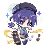 1boy animalization aqua_trim beret black_hat black_shoes black_shorts blunt_ends cat chibi closed_mouth coffee_beans collared_shirt colored_eyelashes contemporary cross-laced_shoes cup disembodied_head disposable_cup drinking_straw expressionless eyeliner eyeshadow feathers full_body genshin_impact grey_socks grey_sweater_vest hat holding holding_cup holding_skateboard looking_at_viewer makeup male_focus mohu_116 official_alternate_costume paw_print person_and_animalization pom_pom_(clothes) purple_cat purple_eyes purple_hair purple_trim red_eyeliner red_eyeshadow ribbon scaramouche_(cat)_(genshin_impact) scaramouche_(genshin_impact) school_uniform shirt shoes short_sleeves shorts skateboard sneakers socks solo sparkle string sweater_vest twitter_username wanderer_(genshin_impact) wanderer_(mega_mgc_coffee)_(genshin_impact) white_background white_shirt white_sleeves wispy_bangs wristband yellow_feathers yellow_ribbon rating:g score:-1 post #10143010