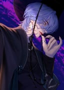 1boy absurdres black_hanbok body_markings closed_mouth commentary_request demon fingernails gat_(hat) hair_between_eyes hanbok hat highres jewelry korean_clothes korean_commentary kpop_demon_hunters long_fingernails male_focus mystery_(kpop_demon_hunters) nooseeh orange_eyes pink_lips profile purple_hair ring solo upper_body rating:g score:0 post #10144465
