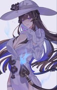 1girl belt black_flower black_hair breasts cleavage constance_(honkai:_star_rail) cowboy_shot demon_horns dress flower gloves hat highres honkai:_star_rail honkai_(series) horns large_breasts long_hair mole mole_under_eye nukoxx_02 puffy_sleeves purple_eyes sun_hat tail thigh_strap very_long_hair watermark white_dress rating:s score:2 post #10173995