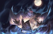 1boy belt black_belt black_pants black_shirt brand_new_animal brown_coat coat commentary_request full_moon furry furry_male glowing glowing_eyes howling male_focus moon night night_sky ogami_shirou pants red_eyes sharp_teeth shen_shipi_(agil548g6h6) shirt sky solo teeth wolf_boy rating:g score:1 post #9989988