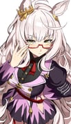 1girl ahoge animal_ears biwa_hayahide_(pf._winning_equation...)_(umamusume) biwa_hayahide_(umamusume) blush breasts closed_mouth clothing_cutout commentary crown ear_ornament franz2543 glasses grey_hair hair_between_eyes highres hip_vent horse_ears horse_girl horse_tail jacket large_breasts long_hair long_sleeves looking_at_viewer purple_jacket purple_skirt red-framed_eyewear semi-rimless_eyewear simple_background skirt solo tail umamusume under-rim_eyewear white_background white_hair yellow_eyes rating:s score:10 post #10158151