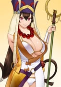 1girl absurdres bare_shoulders bead_necklace beads belt bikini breasts brown_hair cleavage detached_sleeves earrings fate/grand_order fate_(series) gonoike_biwa gourd hair_between_eyes hat highres hoop_earrings japanese_clothes jewelry kimono large_breasts long_hair looking_at_viewer necklace prayer_beads purple_eyes purple_hat sleeveless sleeveless_kimono smile solo staff swimsuit veil vest white_bikini white_kimono xuangzang_sanzang_(fate) yellow_vest rating:s score:28 post #9774259