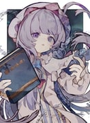 1girl absurdres black_border blue_bow book border bow capelet dress frilled_capelet frilled_sleeves frills hair_bow hat highres holding holding_book long_hair long_sleeves looking_at_viewer mob_cap outside_border patchouli_knowledge purple_eyes purple_hair red_bow solo soresaki touhou upper_body white_border white_capelet white_dress rating:g score:3 post #10175954