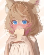 1girl animal_ears blue_eyes blush bread bread_slice commentary dog_ears dog_girl eating english_commentary fluffy food hair_between_eyes highres holding holding_food hololive hololive_english looking_at_viewer mococo_abyssgard neilwa_dayo pink_streaks short_hair simple_background solo virtual_youtuber rating:g score:8 post #10171573