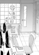 1boy 1girl absurdres chair clock comic commentary_request computer_keyboard computer_mouse digital_clock door door_handle highres implied_fellatio kintarou_h monitor office original silhouette swivel_chair rating:q score:7 post #10133691