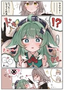2girls ahoge animal_ears artoria_pendragon_(fate) bandaid bandaid_on_finger bandaid_on_hand bare_shoulders black_gloves black_jacket blonde_hair blue_eyes bow censored closed_eyes comic commentary dianzi enunu_7e expectation_vs._reality fate_(series) fox_ears fox_girl gloves green_eyes green_hair grey_hair hair_bow hair_ornament hairclip hat heart heart_ahoge height_difference highres honkai:_star_rail honkai_(series) huohuo_(honkai:_star_rail) imagining imminent_kiss jacket kabedon long_hair multiple_girls own_hands_clasped own_hands_together paw-shaped_pupils saber_(fate) saber_alter shirt speech_bubble stelle_(honkai:_star_rail) sweat symbol-shaped_pupils tongue tongue_out trailblazer_(honkai:_star_rail) translated white_shirt yellow_eyes yin_yang_hair_ornament yuri zhuang_hat rating:s score:31 post #9654508