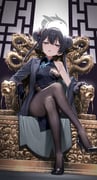 1girl absurdres black_dress black_gloves black_hair black_pantyhose black_shoes blue_archive breasts butterfly_hair_ornament china_dress chinese_clothes commentary_request crossed_legs dragon_print dress full_body gloves greenkohgen grey_eyes hair_ornament halo high_heels highres indoors jacket kisaki_(blue_archive) legs long_hair long_sleeves looking_at_viewer open_clothes open_jacket open_mouth pantyhose pumps shoes single_bare_shoulder sitting small_breasts thighs twintails rating:s score:16 post #10173889