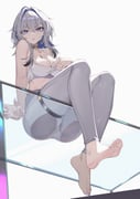 1girl absurdres against_glass ass ass_on_glass ass_press bare_shoulders barefoot black_choker breasts chahu_pao choker cleavage collarbone earrings feet fingernails from_below galbrena_(wuthering_waves) glass grey_hair highres jewelry large_breasts leggings looking_at_viewer medium_hair missing_commentary mole mole_on_breast nail_polish parted_lips purple_nails soles solo sports_bra sweat toenail_polish toenails toes v-shaped_eyebrows white_leggings white_sports_bra wuthering_waves rating:s score:33 post #10147340