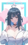 1girl absurdres ahoge amano_nene_(vtuber) amano_nene_(vtuber)_(tenshi) aqua_eyes bandaid bandaid_hair_ornament black_choker black_hair blush breasts button_gap choker closed_mouth commentary hair_ornament hair_rings halo heart heart-shaped_pupils heart_ahoge heart_halo highres huge_breasts indie_virtual_youtuber liyaku long_hair looking_at_viewer messy_hair mole mole_on_breast naked_shirt no_bra o-ring o-ring_choker off_shoulder open_clothes open_shirt oversized_clothes oversized_shirt partially_unbuttoned pink_halo shaded_face shirt side_up_ring single_bare_shoulder smile solo symbol-shaped_pupils upper_body virtual_youtuber white_shirt wing_hair_ornament yandere rating:s score:22 post #10079852