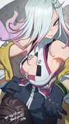 1girl breasts cleavage cleavage_cutout clothing_cutout colored_tips commission dress eyeshadow gloves green_eyes grey_hair hair_over_one_eye hand_on_own_hip hata4564 highres jacket large_breasts lipstick long_hair looking_at_viewer makeup multicolored_hair off_shoulder original pantyhose pink_hair pink_lips print_pantyhose short_dress side_slit skeb_commission sleeveless sleeveless_dress solo rating:s score:4 post #10174646