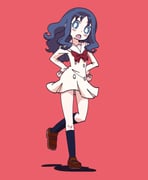 1girl blue_eyes blue_hair hand_on_own_hip heartcatch_precure! karaagetarou kurumi_erika loafers long_hair open_mouth precure red_background ribbon school_uniform shoes solo rating:g score:5 post #10109652