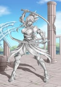 1girl absurdres asymmetrical_bangs breasts dual_wielding earrings fate/grand_order fate_(series) fighting_stance full_body high_heel_sandals highres holding holding_sword holding_weapon jewelry large_breasts looking_at_viewer miyamoto_musashi_(fate) open_mouth petrification pillar punnosalt ruins sandals shadow solo statue sword thighhighs variant_set weapon rating:s score:0 post #10174762