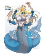 1girl abs biceps blue_scales cracked_skin fingernails gills grey_scales highres horns long_hair monster_girl multiple_horns muscular muscular_female ocean okasbasement orange_hair original reference_sheet sharp_fingernails skolas slit_pupils spines rating:s score:2 post #10175806