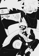 1boy absurdres bandaged_leg bandages black_background black_gloves black_mask black_pants black_shirt black_shoes book fingerless_gloves flak_jacket gloves greyscale hatake_kakashi headband heterochromia highres holding holding_book jacket konohagakure_shinobi_uniform male_focus mask monochrome mouth_mask multiple_views naruto_(series) open-toe_shoes pants reading scar scar_across_eye scar_on_face sharingan shirt shoes short_hair spiked_hair white_hair xi_illili rating:g score:6 post #10118914