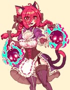 1girl alternate_costume animal_ears blush braid breasts cat_ears cat_girl cat_tail cleavage extra_ears fang hair_between_eyes highres hitodama kaenbyou_rin long_hair medium_breasts multiple_tails open_mouth rampa93 red_eyes red_hair side_braids skull slit_pupils smile solo tail thigh_strap thighhighs touhou twin_braids two_tails yellow_background rating:s score:4 post #10174684