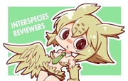 1girl black_panties border breasts chibi chibi_only cleavage collared_shirt commentary_request copyright_name eyelashes freckles green_necktie harpy ishuzoku_reviewers large_breasts looking_at_viewer mimilo monster_girl necktie open_mouth panties shirt short_hair solo tkyurc underwear white_border winged_arms wings rating:s score:6 post #9914510