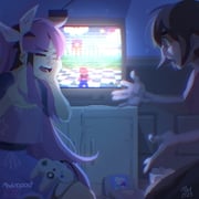 1boy 1girl 2023 alternate_costume alternate_hair_color alternate_hairstyle artist_name aubrey_(faraway)_(omori) aubrey_(omori) black_hair blue_shorts brown_hair closed_eyes controller crt dark-skinned_male dark_skin ear_piercing game_console game_controller hairband highres indoors kel_(faraway)_(omori) kel_(omori) looking_at_another madnopost mario mario_(series) mole mole_under_mouth multicolored_hair nintendo_64 nintendo_64_controller omori open_mouth piercing pink_hair short_sleeves shorts sitting super_mario_64 teeth television two-tone_hair white_hairband rating:g score:3 post #9964184