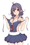 1girl absurdres black_one-piece_swimsuit black_skirt breasts casual_one-piece_swimsuit commentary_request cowboy_shot hair_flaps highres kantai_collection large_breasts long_hair low_twintails monokini neckerchief neve_(morris-minicooper) one-piece_swimsuit purple_hair red_eyes red_neckerchief sailor_collar sailor_one-piece_swimsuit shiratsuyu-class_swimsuit simple_background skirt solo swimsuit swimsuit_skirt taigei_(kancolle) twintails white_background white_sailor_collar rating:s score:11 post #9723316
