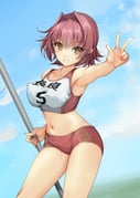 1girl absurdres ass_visible_through_thighs blue_sky breasts brown_eyes buruma character_name cloud feet_out_of_frame flag grey_ribbon grin hair_intakes headband highres kantai_collection kinu_(kancolle) medium_breasts midriff open_mouth pole red_buruma round_teeth short_hair sky smile solo sports_bikini sports_bra teeth two-tone_sports_bra upper_teeth_only v white_headband yashin_(yasinz) rating:s score:7 post #10174444