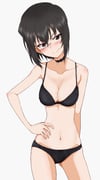 1girl black_bra black_choker black_hair black_panties blush bra breasts brown_eyes choker cleavage closed_mouth girls_und_panzer hand_on_own_hip highres kawashima_momo kayabakoro large_breasts looking_at_viewer monocle navel panties short_hair simple_background solo underwear underwear_only white_background rating:s score:4 post #10174196