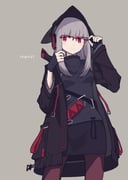 1girl absurdres adjusting_eyewear animal_ears arknights bespectacled black_gloves black_hat black_shirt black_skirt blush_stickers breasts brown_pantyhose character_name commentary_request ears_through_headwear fingerless_gloves fox_ears fox_girl from_below frostleaf_(arknights) frown glasses gloves green_background grey_background grey_hair hat headphones headphones_over_headwear highres implied_extra_ears long_hair long_sleeves looking_to_the_side no_tail pantyhose papaia_(quentingqoo) pencil_skirt red-framed_eyewear semi-rimless_eyewear shirt simple_background skirt small_breasts solo rating:g score:10 post #10052811