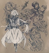 2boys 4girls animal_on_shoulder another_eden arm_guards arm_up ascot belt bob_cut book boots bracelet brown_background brown_theme chain clarte_(another_eden) commentary_request curtained_hair dress floating floating_hair floating_object floating_sword floating_weapon flower full_body gloves hair_flower hair_ornament hairband hand_up hat hatching_(texture) high_collar highres holding holding_book jewelry linear_hatching long_hair long_sleeves low_ponytail magic melina_(another_eden) michibata_65 mistrare_(another_eden) monochrome multiple_boys multiple_bracelets multiple_girls open_clothes open_mouth open_robe paper_texture parted_bangs parted_lips ponytail prai_(another_eden) robe rosetta_(another_eden) scar scar_across_eye scar_on_face short_hair shouting sideways_glance simple_background sleeveless sleeveless_dress smile standing stole sweatdrop sword thillelille_(another_eden) very_long_hair weapon wide_sleeves wings zucchetto rating:g score:5 post #9706355