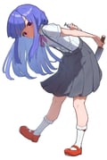 1girl arms_behind_back bent_over blue_hair bow full_body furude_rika highres higurashi_no_naku_koro_ni holding holding_knife holding_syringe knife leaning_forward level3 looking_at_viewer pink_bow purple_eyes red_shoes shoes skirt smile socks solo stepping suspender_skirt suspenders syringe white_background white_socks rating:g score:4 post #10173719