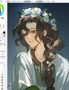 1girl art_program_in_frame blue_background brown_eyes brown_hair dress flower flower_wreath grin hair_between_eyes head_wreath highres jiao_qiang_bu_sha long_braid long_hair looking_at_viewer looking_to_the_side official_alternate_costume painttool_sai painttool_sai_(medium) reverse:1999 smile solo tooth_fairy_(fairies_dancing_at_dawn)_(reverse:1999) tooth_fairy_(reverse:1999) upper_body white_dress white_flower rating:g score:0 post #10177336