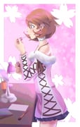 1girl absurdres amaterasu_(amaterasu1) applying_makeup applying_own_makeup bare_shoulders black_skirt blush border brown_eyes brown_hair cherry_blossoms choker closed_mouth collarbone cowboy_shot cross-laced_clothes cross-laced_sleeves cross-laced_sweater desk desk_lamp dress earrings english_commentary eyelashes fashion floral_background from_side fur-trimmed_sweater fur_trim hair_between_eyes hands_up heart heart_choker highres himekaji jewelry lamp lipstick long_sleeves looking_to_the_side makeup miniskirt mixed-language_commentary off-shoulder_dress off-shoulder_sweater off_shoulder official_alternate_costume outside_border persona persona_3 pink_background pink_lips pink_sweater pink_theme pleated_skirt profile ribbed_sweater shadow short_hair skirt solo standing stud_earrings sweater sweater_dress takeba_yukari white_border white_choker winter_clothes rating:g score:13 post #10078264