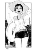 1girl :d absurdres belt breasts cleavage cloud commentary_request crosshatching ez_tanishi grass greyscale halftone hand_on_headwear hat hatching_(texture) highres holding holding_swim_ring innertube monochrome original outdoors outside_border short_hair short_shorts shorts smile solo straw_hat swim_ring tank_top thigh_gap tomboy utility_pole rating:s score:9 post #10096559